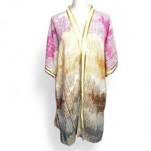 Soft Surroundings Kimono Cardigan Metallic Gold Stripe Open Front Loungewear OS